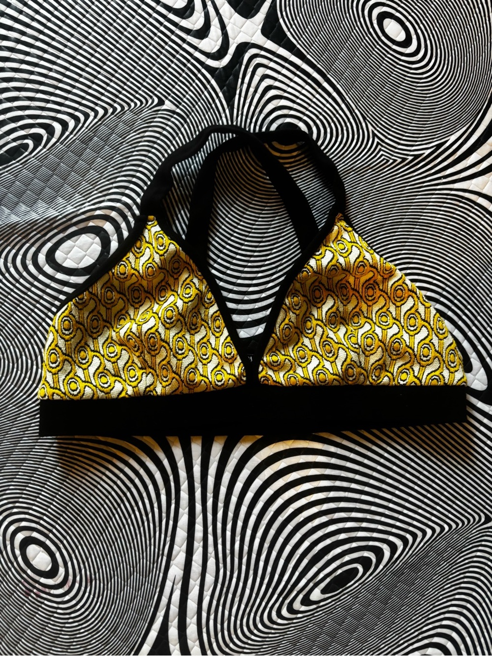 Zara Vinyage Yellow Geometric Triangle Bralette with Black Trim